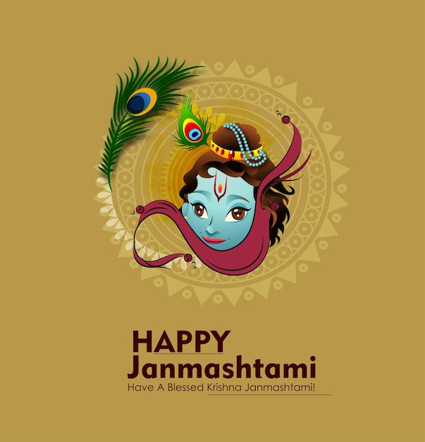 Illustration of lord krishna playing bansuri (flute) in happy janmashtami festival 
of india