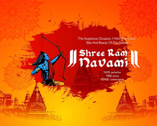 Illustration of Lord Ram on abstract background for Ram Navami festival of India