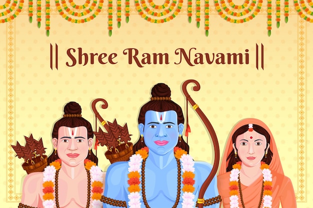 Illustrazione del festival di celebrazione di lord ram sita laxmana ram navami dell'india