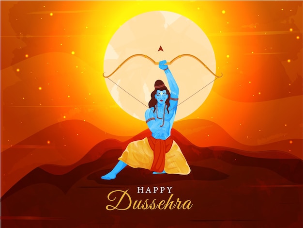 Vector illustration of lord rama holding bow arrow in sitting pose