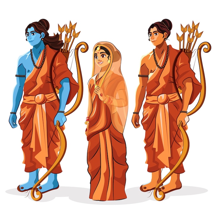 वेक्टर illustration of lord rama lakshmana and goddess sita on a white background