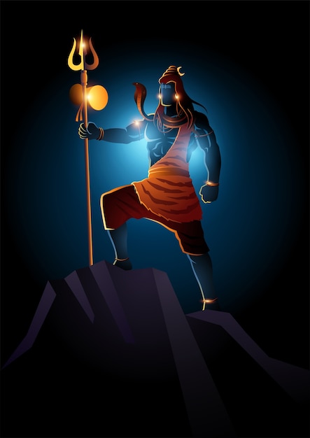 Lord shiva standing on top a rock Royalty Free Vector Image