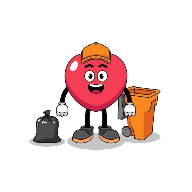 Illustration of love cartoon as a garbage collector character design