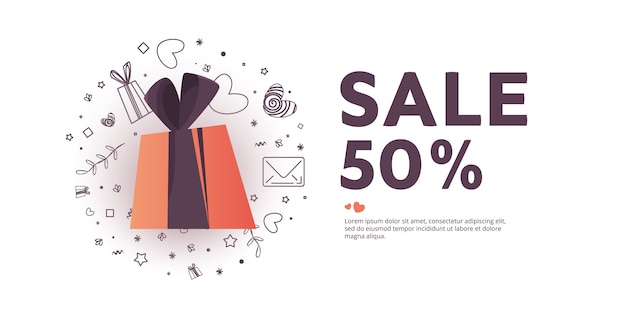Illustration of love and valentine day. Sale 50 percent discount