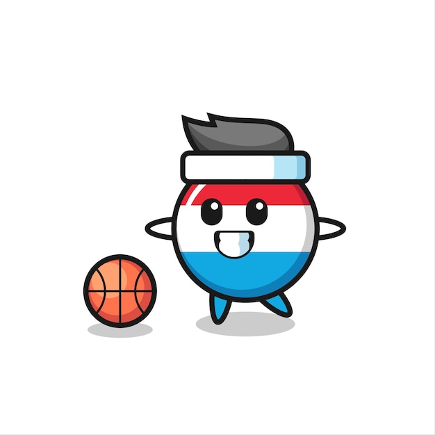 Иллюстрация мультяшного значка флага люксембурга играет в баскетбол, милый дизайн стиля для футболки, наклейка, элемент логотипа
