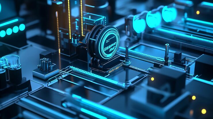 Vector illustration of a machine learning process featuring artificial intelligence deep data mining and machine learning as components of modern computer technology concepts portrayed in a 3d rendering