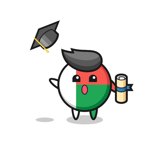 Illustration of madagascar flag badge cartoon throwing the hat at graduation