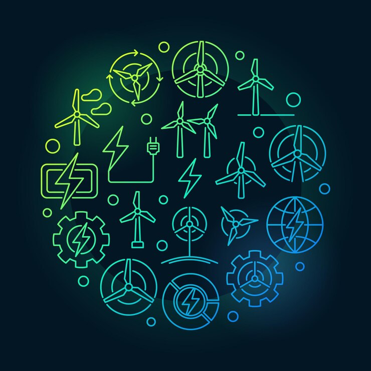 वेक्टर illustration made with wind turbines - vector colored banner