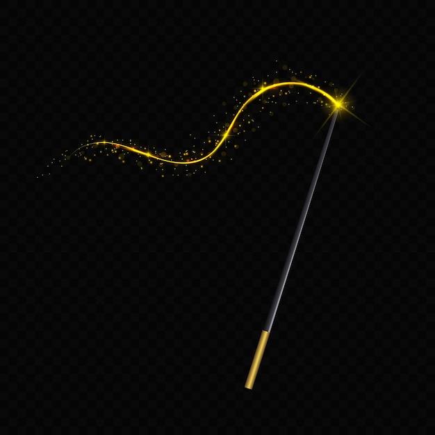 Vector illustration of magic wand. isolated on black transparent