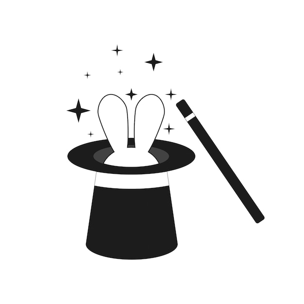 Vector illustration of magic wand and rabbit in hat