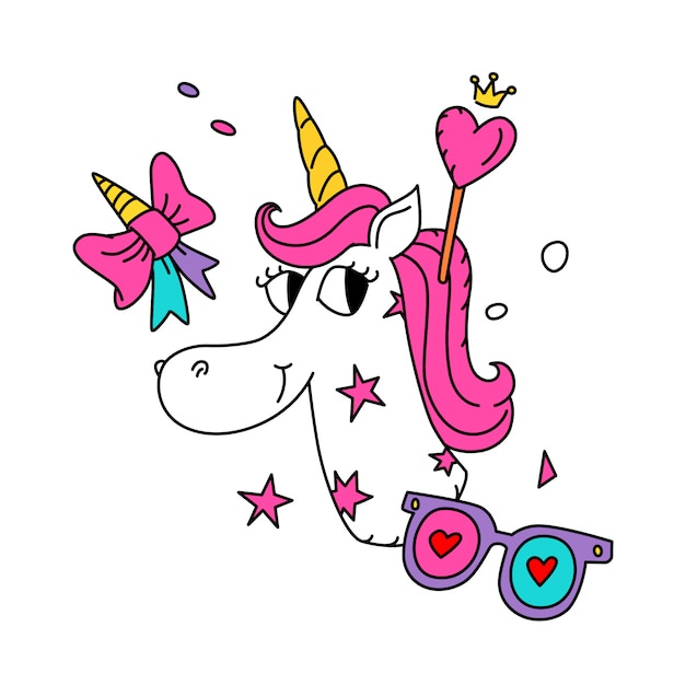Illustrazione di un unicorno magico con una criniera rosa.