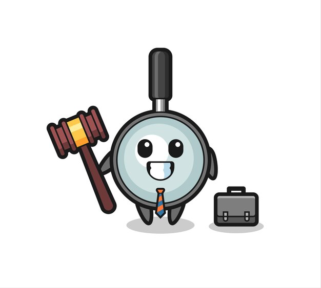 Illustration of magnifying glass mascot as a lawyer