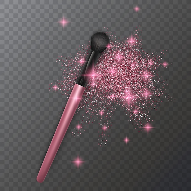 Vector illustration of makeup brush for eyeshadow and glittering texture of pink color, glitter    illustration