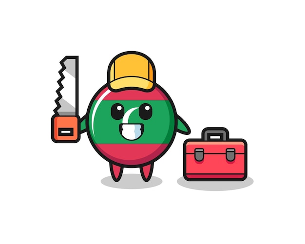 Illustration of maldives flag badge character as a woodworker  cute design