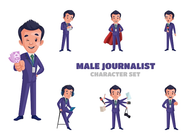 Illustration of male journalist character set
