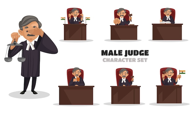 Vector illustration of male judge character set