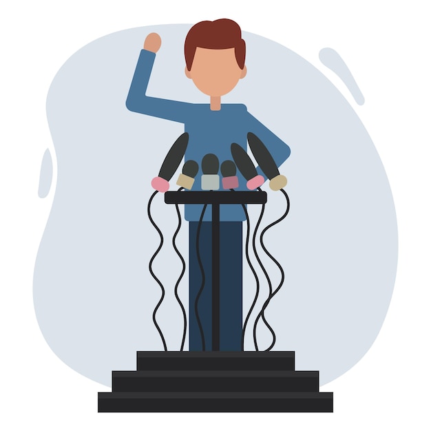 Vector illustration male speaker on podium with microphones cartoon illustration clip art vector