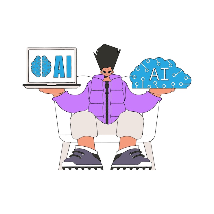 Vector illustration of man clutching ai brain.