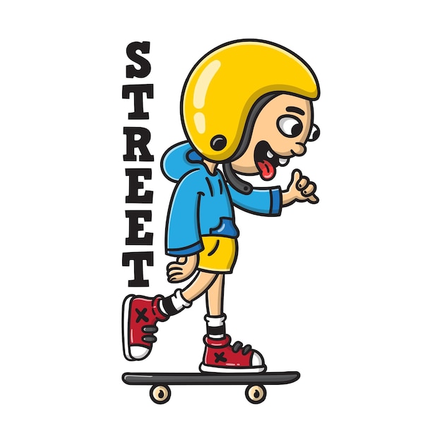 Vettore illustrazione uno stile cool uomo che gioca a skateboard