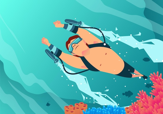 an illustration of a man diving in the ocean.