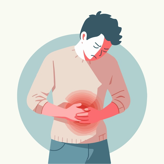 illustration of a man having a stomach ache in a flat design style