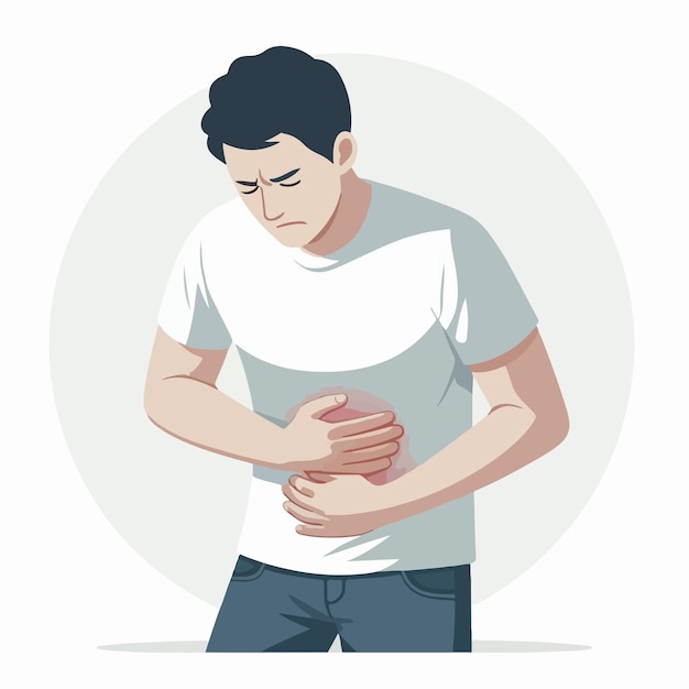 Illustration of a man having a stomach ache in a flat design style