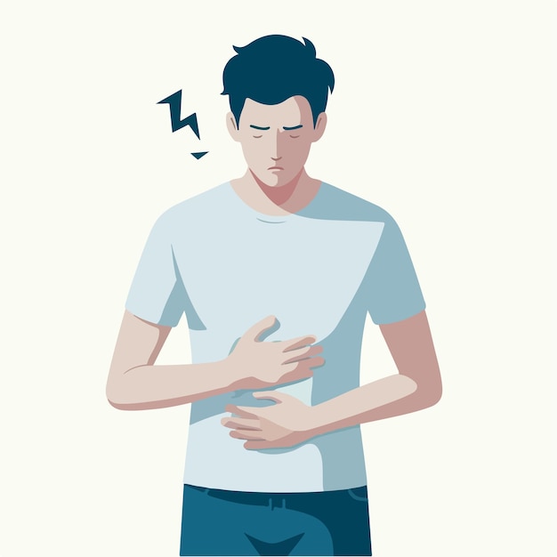 Vector illustration of a man having a stomach ache in a flat design style