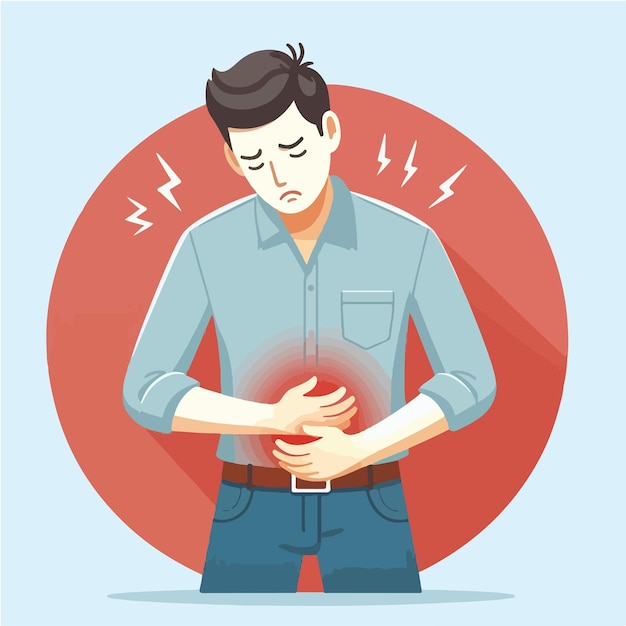 Vector illustration of a man having a stomach ache in a flat design style