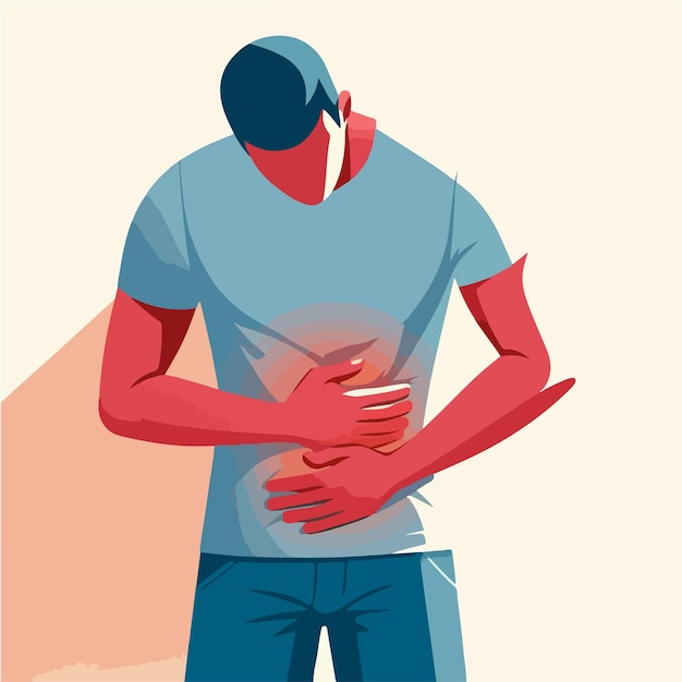 Vector illustration of a man having a stomach ache in a flat design style