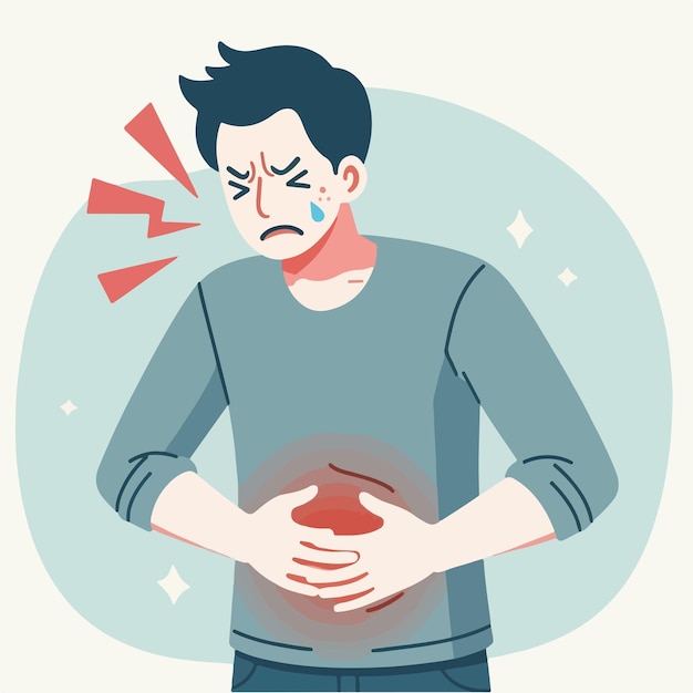 Vector illustration of a man having a stomach ache in a flat design style