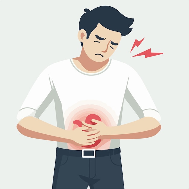 Vector illustration of a man having a stomach ache in a flat design style