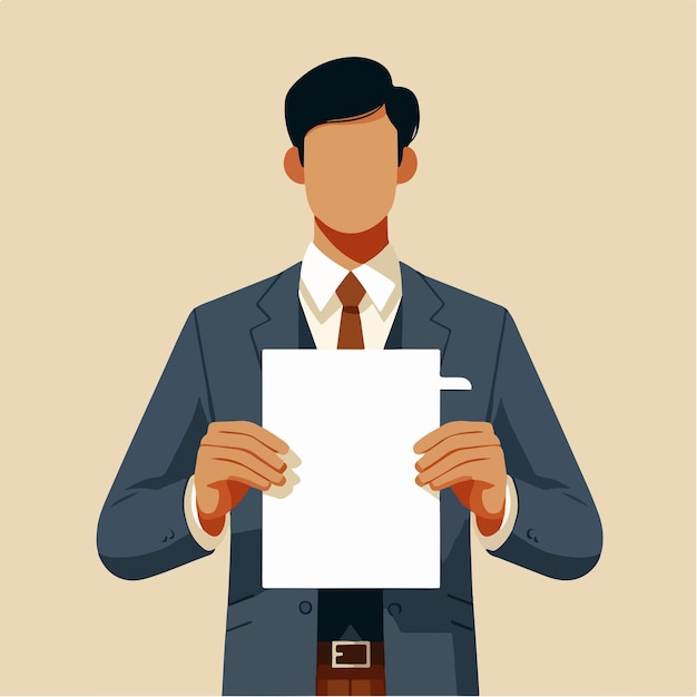 Vector illustration of a man holding blank paper in a flat design style