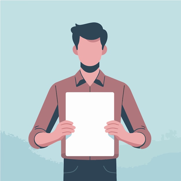 Vector illustration of a man holding blank paper in a flat design style