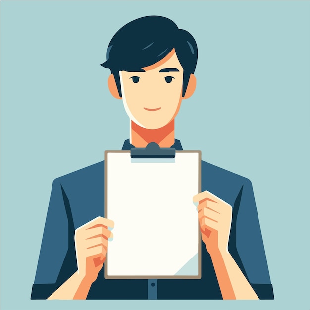 Illustration of a man holding blank paper in a flat design style