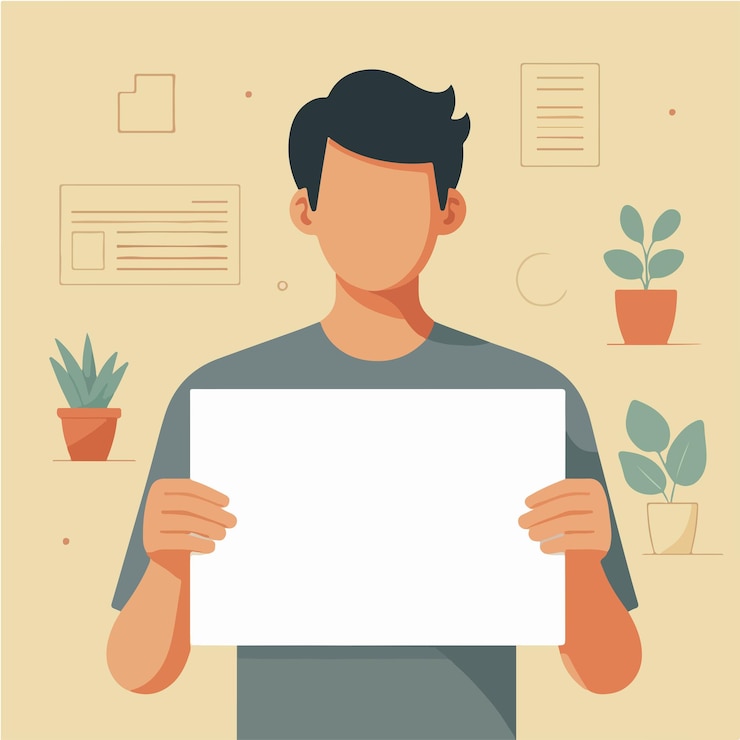 Vector illustration of a man holding blank paper in a flat design style