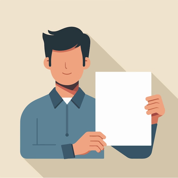 Vector illustration of a man holding blank paper in a flat design style