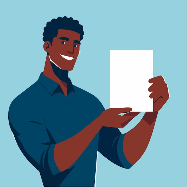 Vector illustration of a man holding blank paper in a flat design style