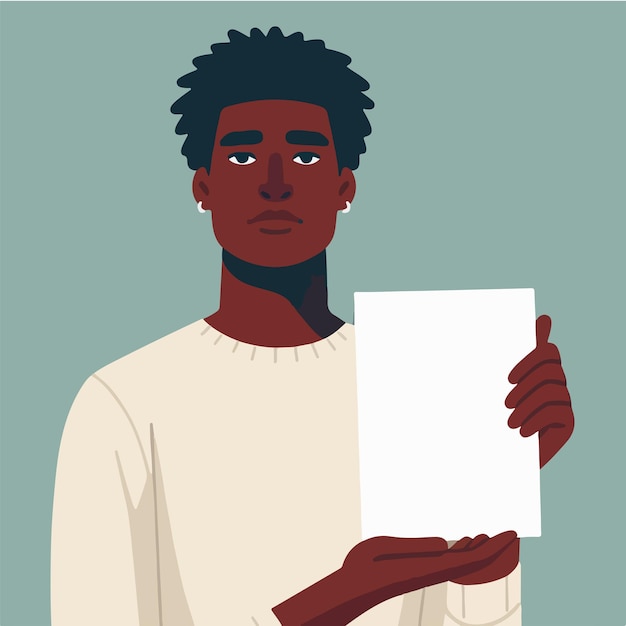 Vector illustration of a man holding blank paper in a flat design style