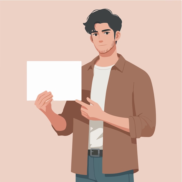 Vector illustration of a man holding blank paper in a flat design style