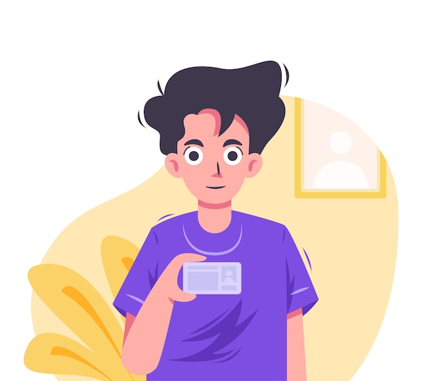 Vector illustration of man holding identity card