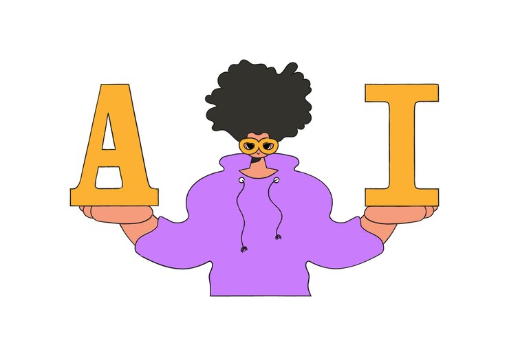 Vector illustration of a man holding letters a and i, symbolizing ai theme.