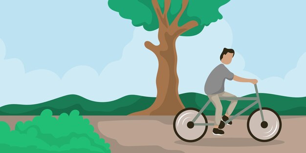 Vector illustration of man is cycling in the park