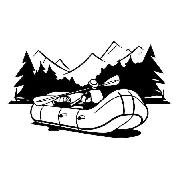 Illustration of a man kayaking in the mountains Vector illustration