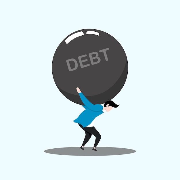 Illustration of a man lifting a debt iron ball