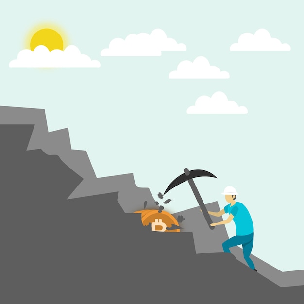 Vector illustration of man mining crypto currency