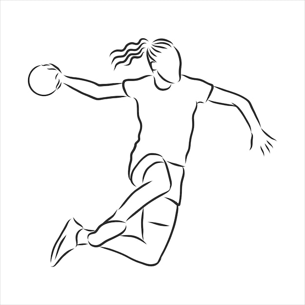 Illustration of man playing handball . black and white drawing, white background