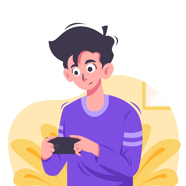 Vector illustration of man playing online game on smartphone