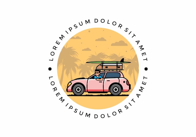 Vector illustration of a man riding a car for vacation