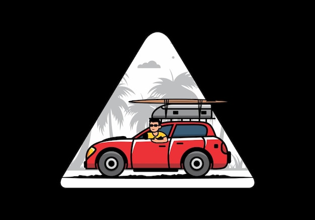Illustration of a man riding a car for vacation
