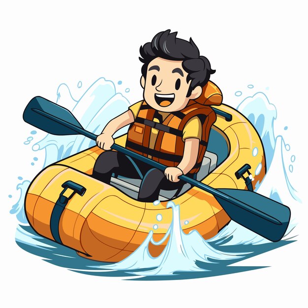 Illustration of a Man Riding an Inflatable Rafting Boat